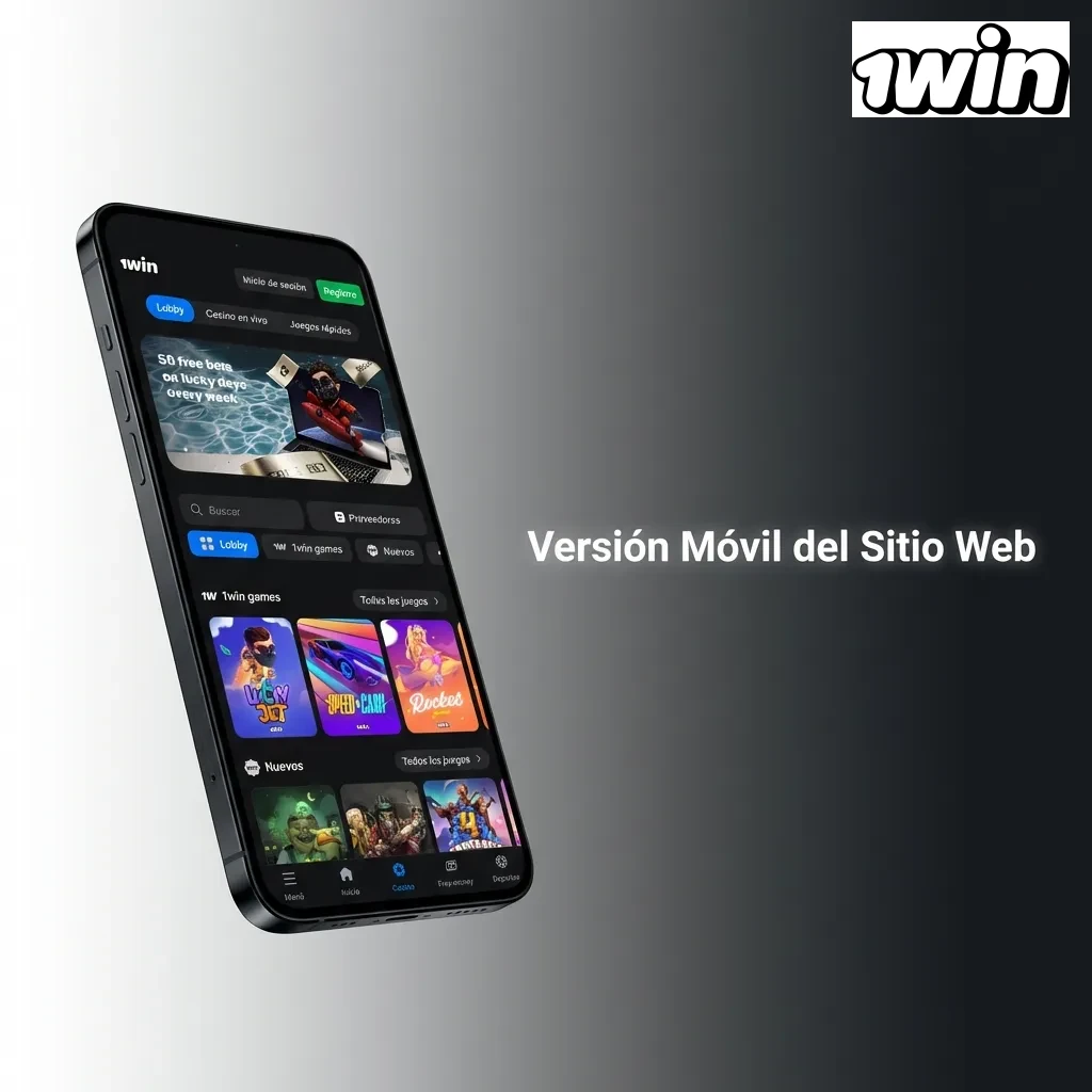 Vista de la versión móvil del sitio web en smartphone mostrando opciones de apuestas y casino