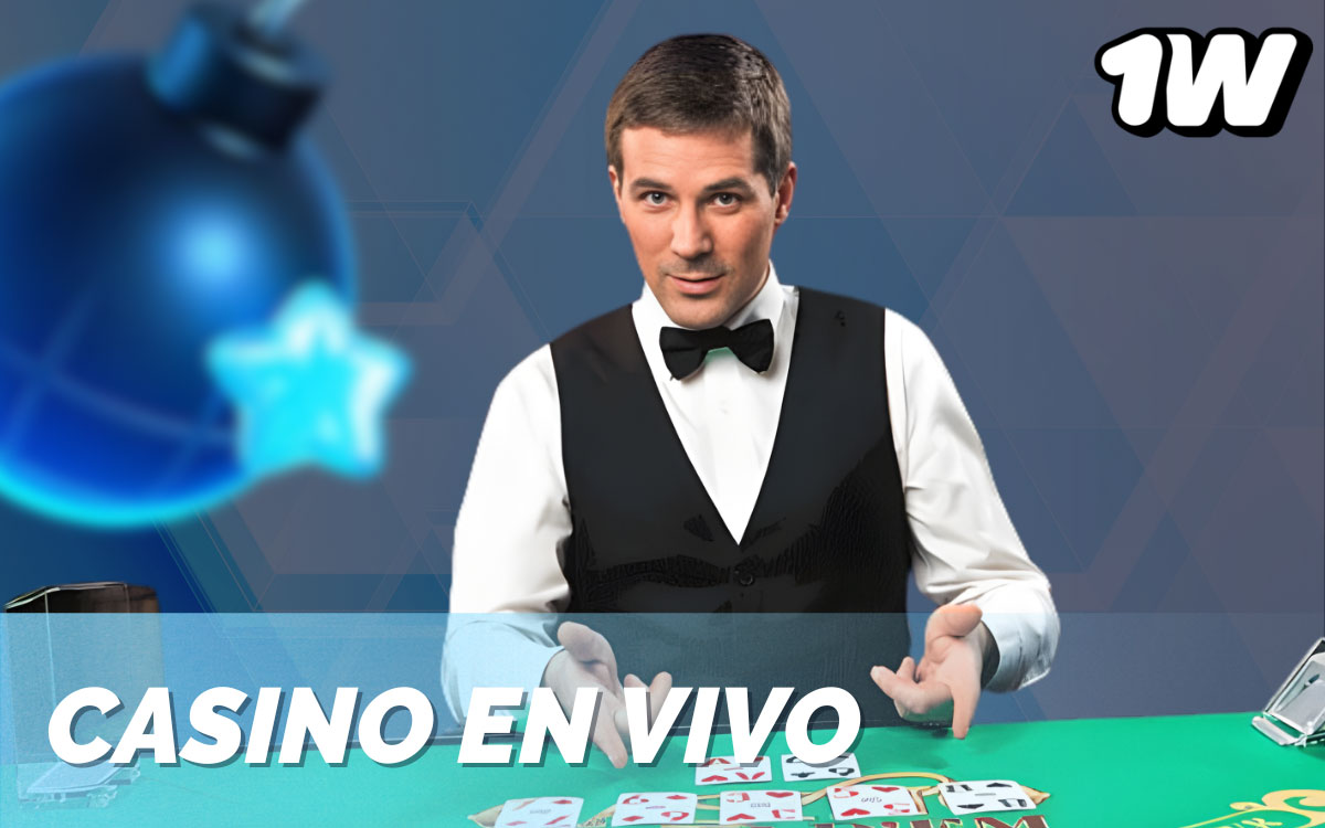 Crupier profesional en mesa de casino en vivo con cartas y fichas, transmitiendo juego en tiempo real por cámaras HD